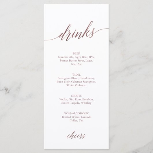 Elegant Roos Gold Calligraphy Drink Menu Kaart (Voorkant)
