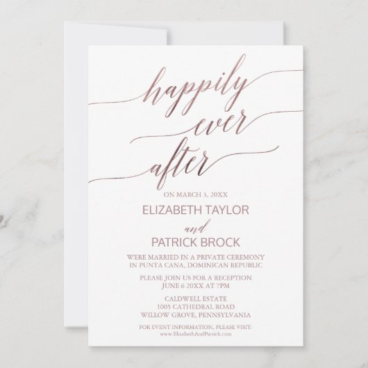 Elegant Roos Gold Calligraphy Elopement Kaart (Voorkant)