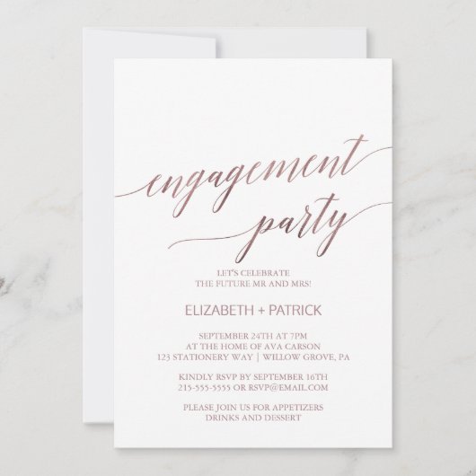 Elegant Roos Gold Calligraphy Engagement Party Kaart (Voorkant)