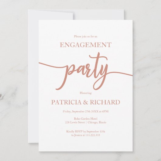 Elegant Roos Gold Calligraphy Engagement Party Kaart (Voorkant)