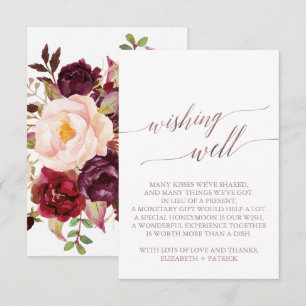 Elegant Roos Gold Calligraphy Floral Wishing Well Informatiekaartje