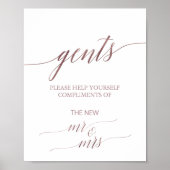 Elegant Roos Gold Calligraphy Gents Bathroom Sign  Poster (Voorkant)