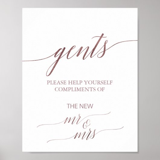 Elegant Roos Gold Calligraphy Gents Bathroom Sign  Poster (Voorkant)