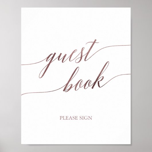 Elegant Roos Gold Calligraphy Guest Book Sign. Poster (Voorkant)
