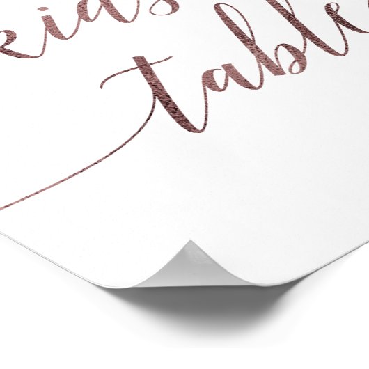 Elegant Roos Gold Calligraphy Kinder Table Sign Poster (Hoek)
