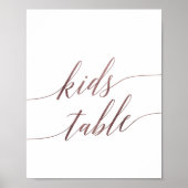 Elegant Roos Gold Calligraphy Kinder Table Sign Poster (Voorkant)