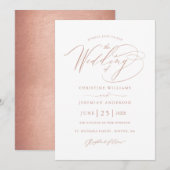 Elegant Roos Gold Calligraphy Metallic Wedding Kaart (Voorkant / Achterkant)
