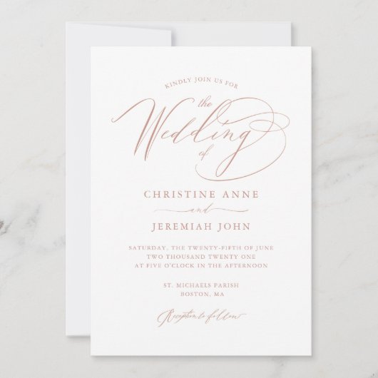 Elegant Roos Gold Calligraphy Metallic Wedding Kaart (Voorkant)