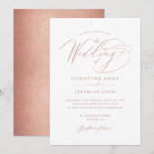 Elegant Roos Gold Calligraphy Metallic Wedding Kaart (Voorkant / Achterkant)