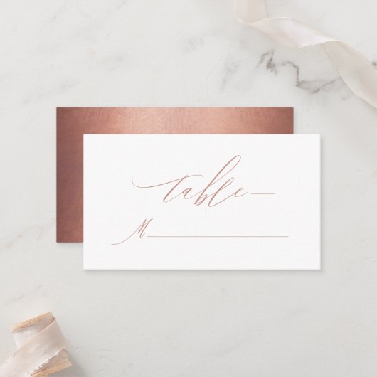Elegant Roos Gold Calligraphy Metallic Wedding Plaatskaartje (Voorkant / Achterkant in situ)
