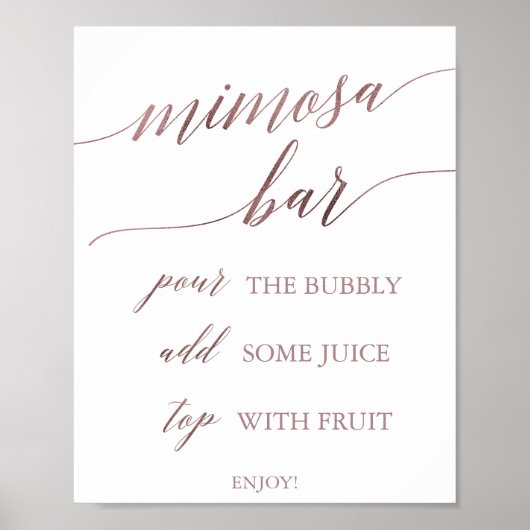 Elegant Roos Gold Calligraphy Mimosa Bar Sign. Poster (Voorkant)