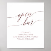 Elegant Roos Gold Calligraphy Open Bar Sign. Poster (Voorkant)