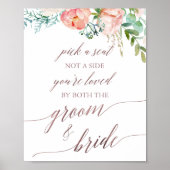 Elegant Roos Gold Calligraphy Pick A Seat Sign Poster (Voorkant)