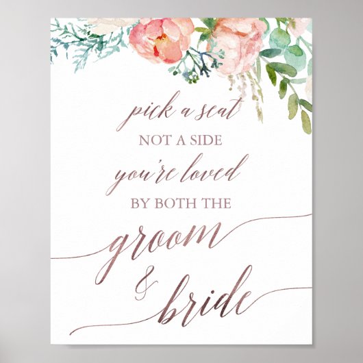 Elegant Roos Gold Calligraphy Pick A Seat Sign Poster (Voorkant)