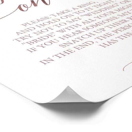 Elegant Roos Gold Calligraphy Ring Game Sign Poster (Hoek)