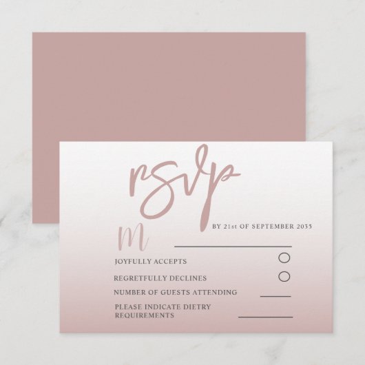 Elegant Roos Gold Calligraphy RSVP Wedding (Voorkant / Achterkant)