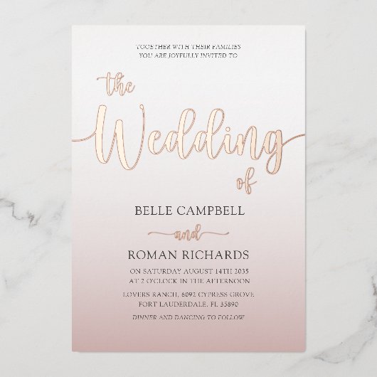 Elegant Roos Gold Calligraphy Script Weddenschap Folie Uitnodiging (Voorkant)