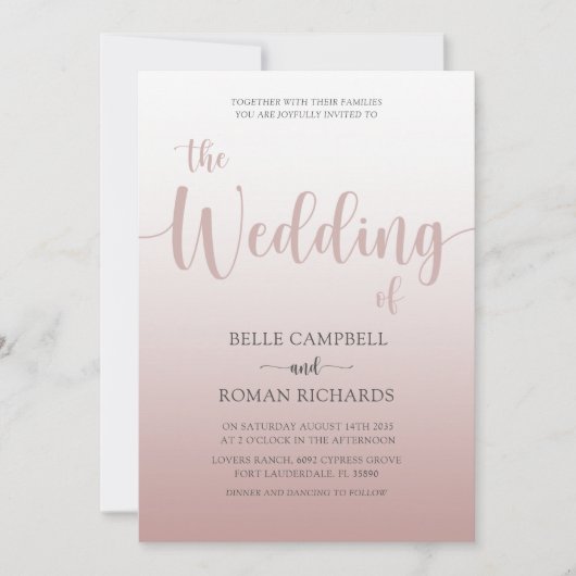 Elegant Roos Gold Calligraphy Script Wedding Inv Kaart (Voorkant)