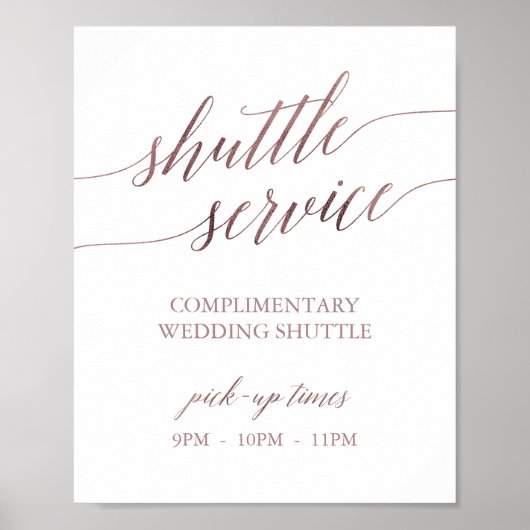 Elegant Roos Gold Calligraphy Shuttle Service Sign Poster (Voorkant)