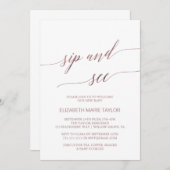 Elegant Roos Gold Calligraphy Sip and See Kaart (Voorkant / Achterkant)