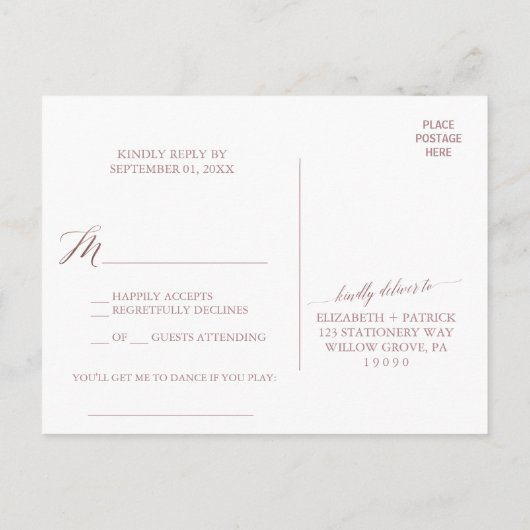 Elegant Roos Gold Calligraphy Song Request RSVP Uitnodiging Briefkaart (Achterkant)