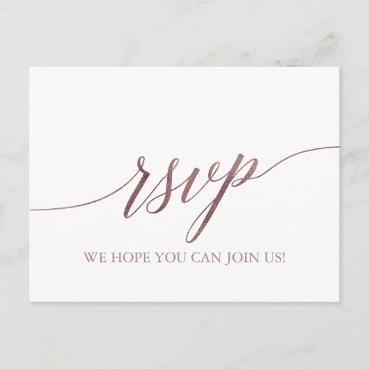 Elegant Roos Gold Calligraphy Song Request RSVP Uitnodiging Briefkaart (Voorkant)