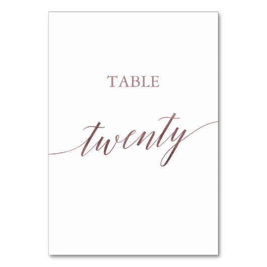 Elegant Roos Gold Calligraphy Table Number Twenty Kaart (Voorkant)