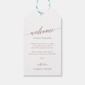 Elegant Roos Gold Calligraphy Weddenschap Welkom Cadeaulabel (Voorkant)