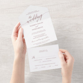 Elegant Roos Gold Calligraphy Wedding All In One Uitnodiging