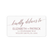 Elegant Roos Gold Calligraphy Wedding Etiket (Voorkant)