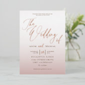 Elegant Roos Gold Calligraphy Wedding Folie Uitnodiging (Staand Voorkant)