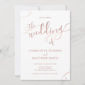 Elegant Roos Gold Calligraphy Wedding Invitation Kaart (Voorkant)