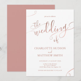 Elegant Roos Gold Calligraphy Wedding Invitation Kaart