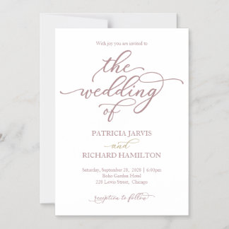 Elegant Roos Gold Calligraphy Wedding Invitation Magnetische Uitnodiging