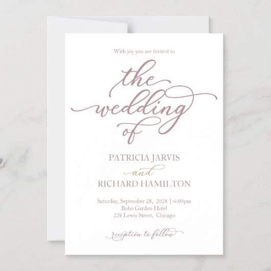 Elegant Roos Gold Calligraphy Wedding Invitation Magnetische Uitnodiging (Voorkant)