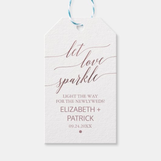 Elegant Roos Gold Calligraphy Wedding Sparkler Lab Cadeaulabel (Voorkant)