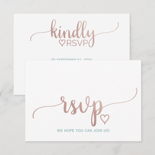 Elegant Roos Gold Calligraphy Wedding Website RSVP (Voorkant / Achterkant)
