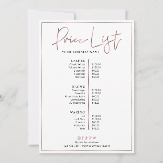Elegant Roos Gold Chic Nail Spa Beauty Price List (Voorkant)