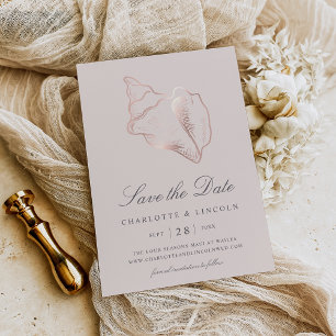 Elegant Roos Gold Conch Shell Wedding Save The Date