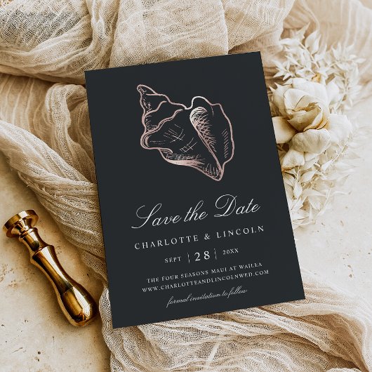 Elegant Roos Gold Conch Shell Wedding Save The Date