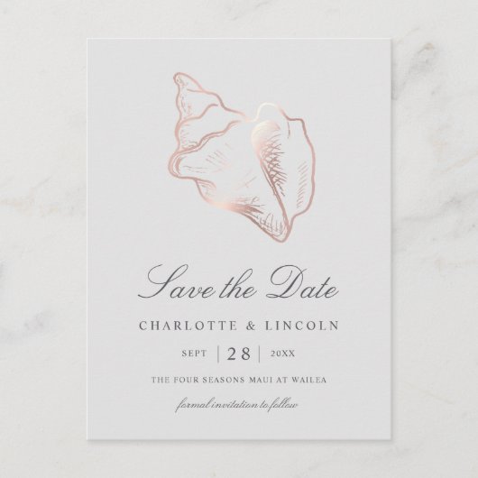 Elegant Roos Gold Conch Wedding Save the Date Aankondigingskaart (Voorkant)