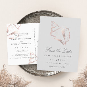 Elegant Roos Gold Conch Wedding Save the Date Aankondigingskaart