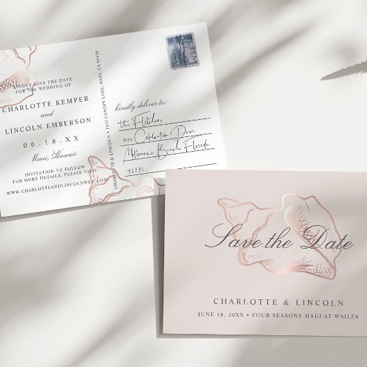 Elegant Roos Gold Conch Wedding Save the Date Aankondigingskaart