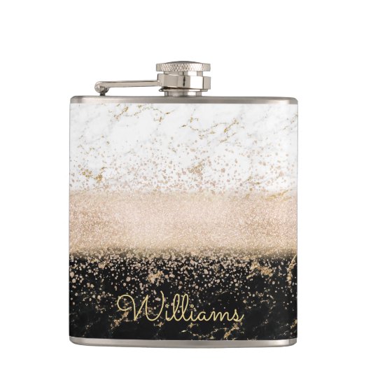 Elegant roos Gold confetti marmer Heupfles (Voorkant)