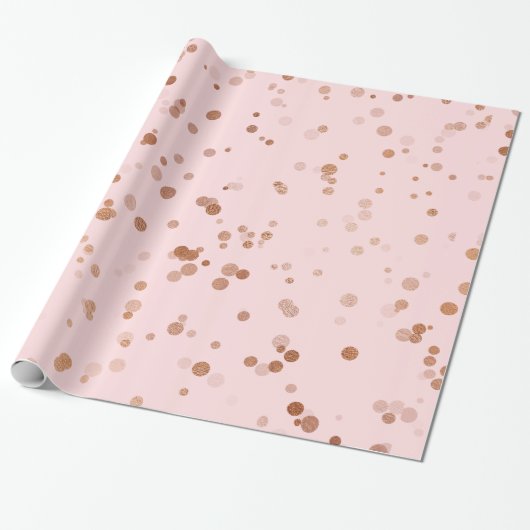 Elegant roos gold confetti polka dot patroon cadeaupapier (Uitgerold)