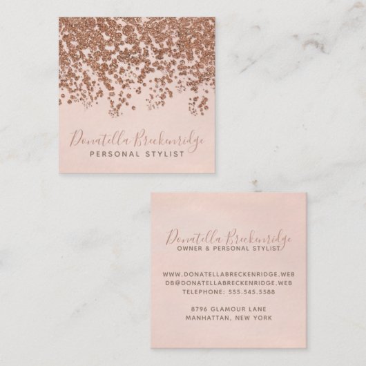 Elegant Roos Gold Confetti Professional Vierkante Visitekaartje (Voorkant / Achterkant)