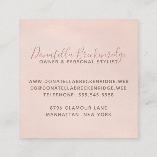 Elegant Roos Gold Confetti Professional Vierkante Visitekaartje (Achterkant)