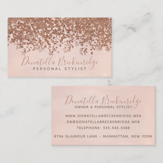 Elegant Roos Gold Confetti Professional Visitekaartje (Voorkant / Achterkant)