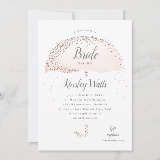 Elegant Roos Gold Confetti Roze Vrijgezellenfeest Kaart (Voorkant)