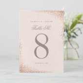 Elegant Roos Gold Confetti Wedding Table Numbers Kaart (Staand voorkant)